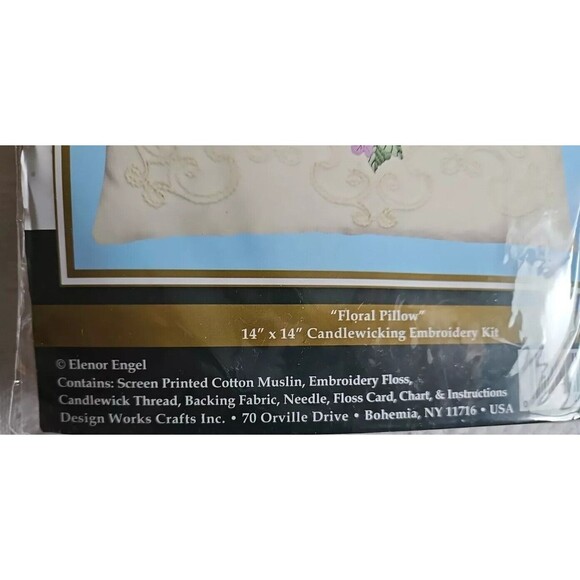 E103 DESIGN WORKS Candlewicking Embroidery Kit 14X14 Floral Pillow Elenor Engle - Picture 3 of 6